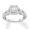 Thumbnail Image 0 of Previously Owned Diamond Engagement Ring 7/8 ct tw Baguette & Round-cut 14K White Gold - Size 12.25
