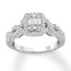 Thumbnail Image 1 of Previously Owned Diamond Engagement Ring 7/8 ct tw Baguette & Round-cut 14K White Gold - Size 12.25