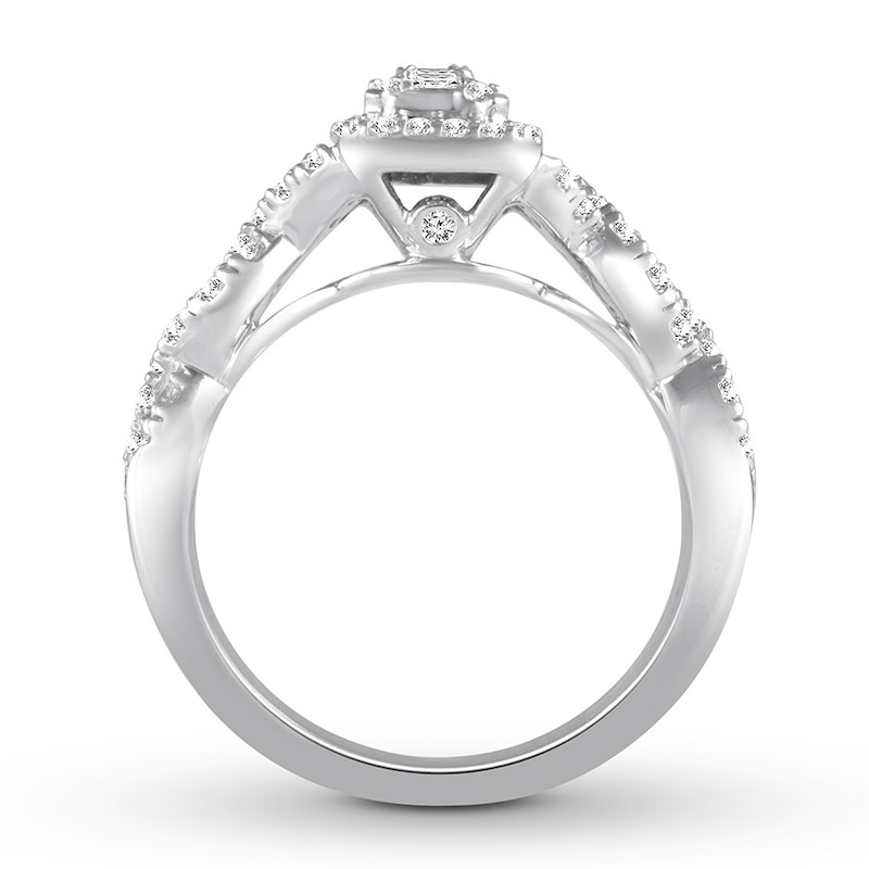 Main Image 2 of Previously Owned Diamond Engagement Ring 7/8 ct tw Baguette & Round-cut 14K White Gold - Size 12.25