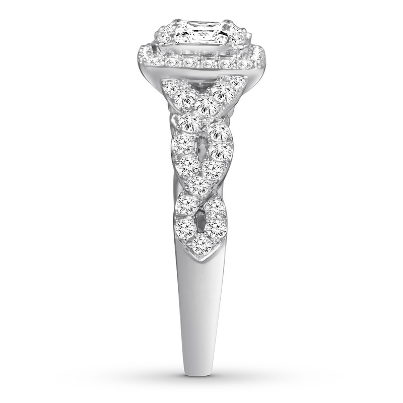 Main Image 3 of Previously Owned Diamond Engagement Ring 7/8 ct tw Baguette & Round-cut 14K White Gold - Size 12.25