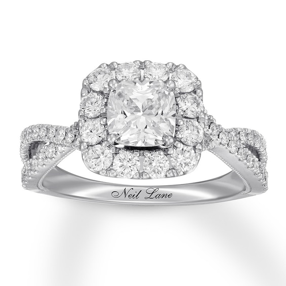 Previously Owned Neil Lane Diamond Engagement Ring 1-3/4 ct tw Cushion & Round-cut 14K White Gold Size 8.5