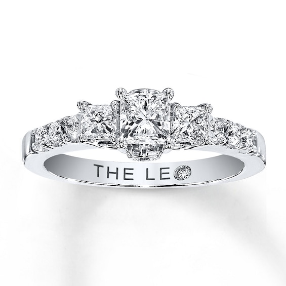 Previously Owned THE LEO Engagement Ring 7/8 ct tw Princess & Round-cut Diamonds 14K White Gold Size