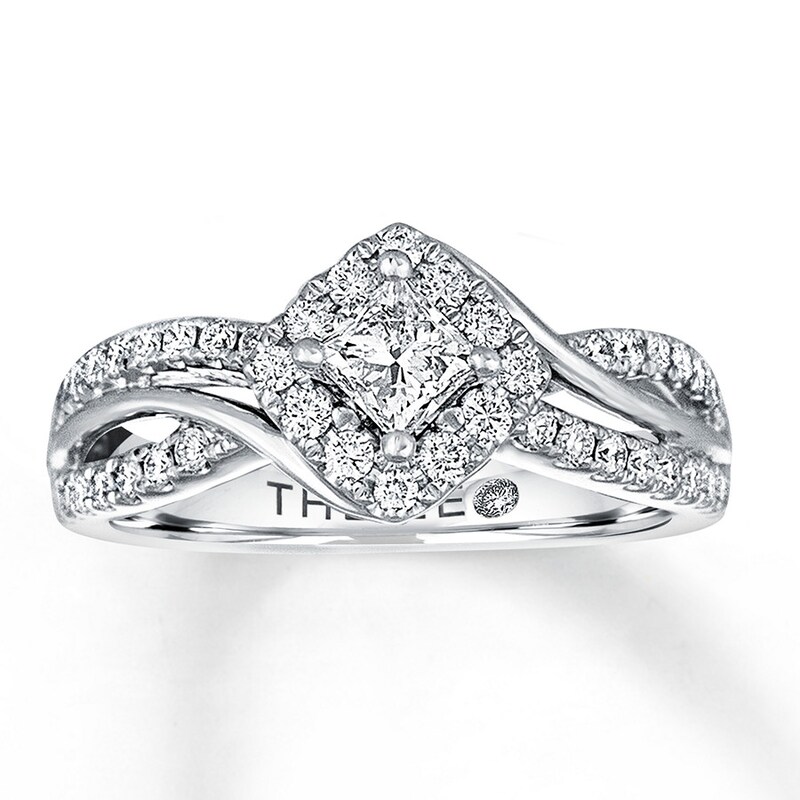Main Image 1 of Previously Owned Leo Diamond Engagement Ring 3/4 ct tw Diamonds 14K White Gold Size 9.5