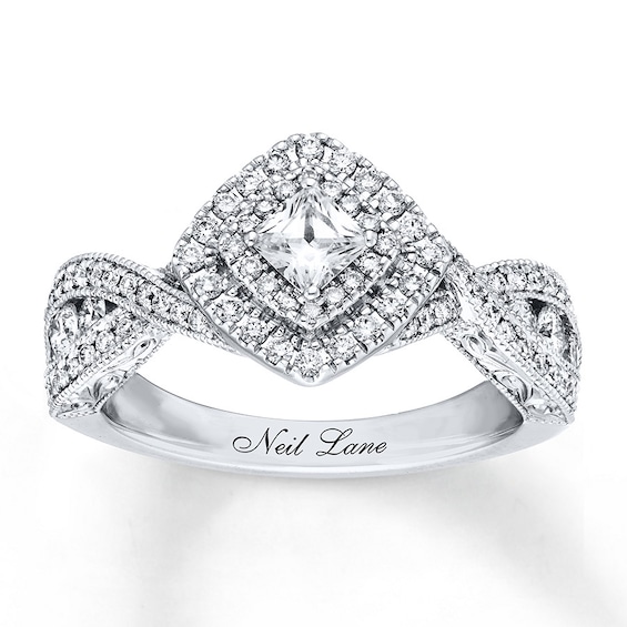 Previously Owned Neil Lane Engagement Ring 1 ct tw Princess & Round-cut Diamonds 14K White Gold