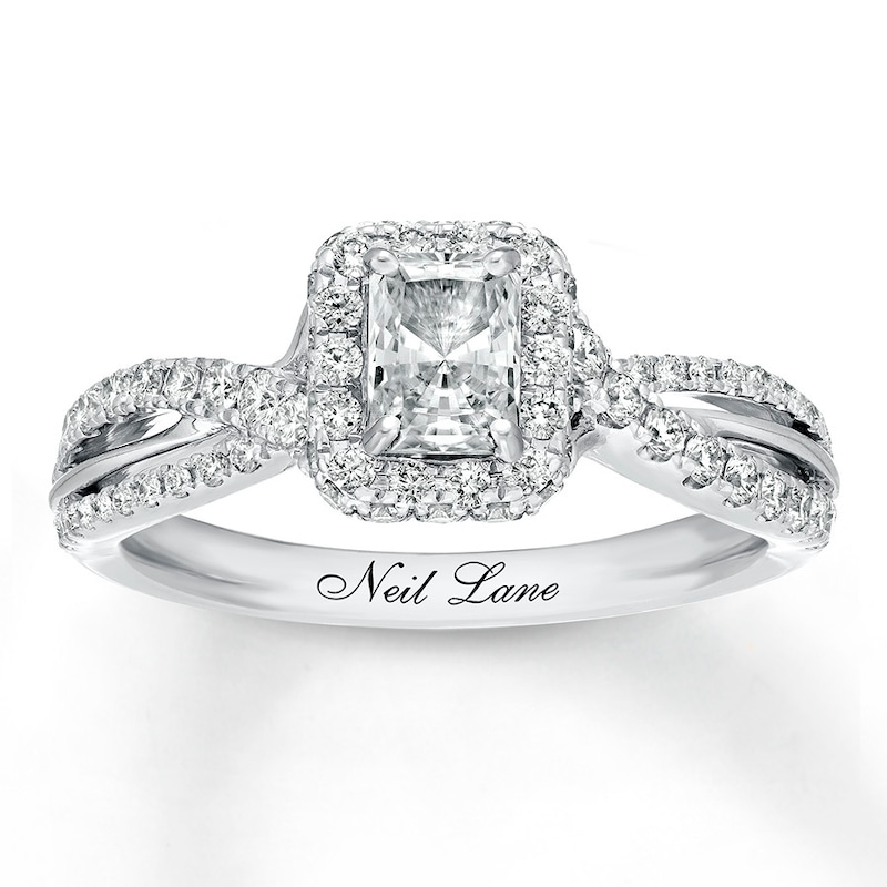 Main Image 1 of Previously Owned Neil Lane Engagement Ring 1 ct tw Radiant & Round-cut Diamonds 14K White Gold