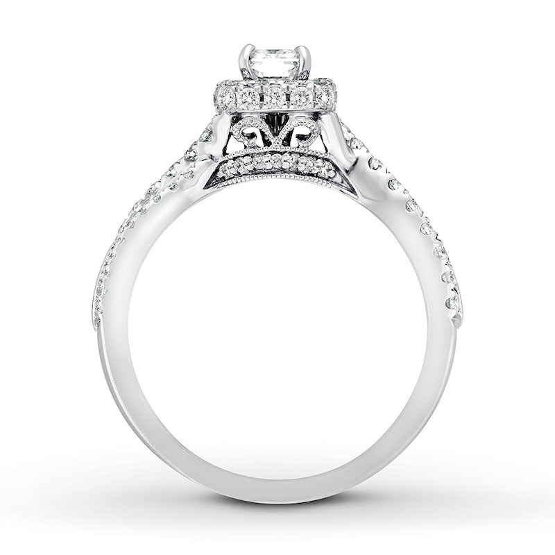 Main Image 2 of Previously Owned Neil Lane Engagement Ring 1 ct tw Radiant & Round-cut Diamonds 14K White Gold