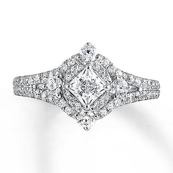 Previously Owned Angel Sanchez Ring 1-1/4 ct tw Princess & Round-cut Diamonds 14K White Gold