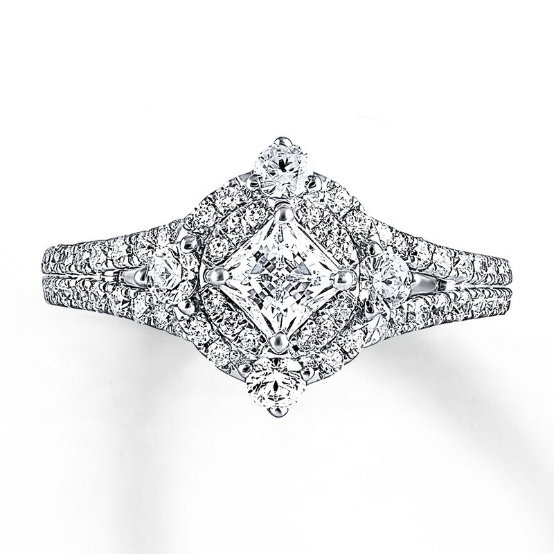 Main Image 1 of Previously Owned Angel Sanchez Ring 1-1/4 ct tw Princess & Round-cut Diamonds 14K White Gold