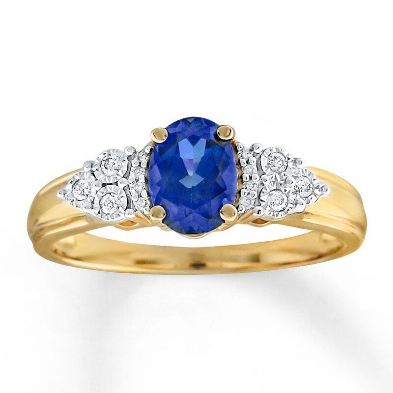 Main Image 1 of Previously Owned&nbsp;Lab-Created Sapphire Ring 1/15 ct tw Diamonds 10K Yellow Gold