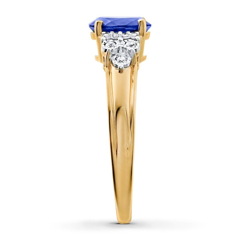 Main Image 3 of Previously Owned&nbsp;Lab-Created Sapphire Ring 1/15 ct tw Diamonds 10K Yellow Gold