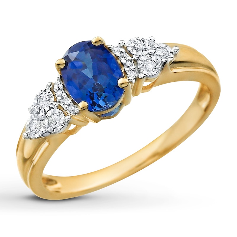 Main Image 4 of Previously Owned&nbsp;Lab-Created Sapphire Ring 1/15 ct tw Diamonds 10K Yellow Gold