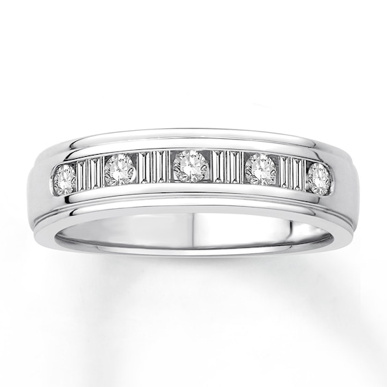 Previously Owned Men's Diamond Band 3/8 ct tw Round & Baguette-cut 10K White Gold