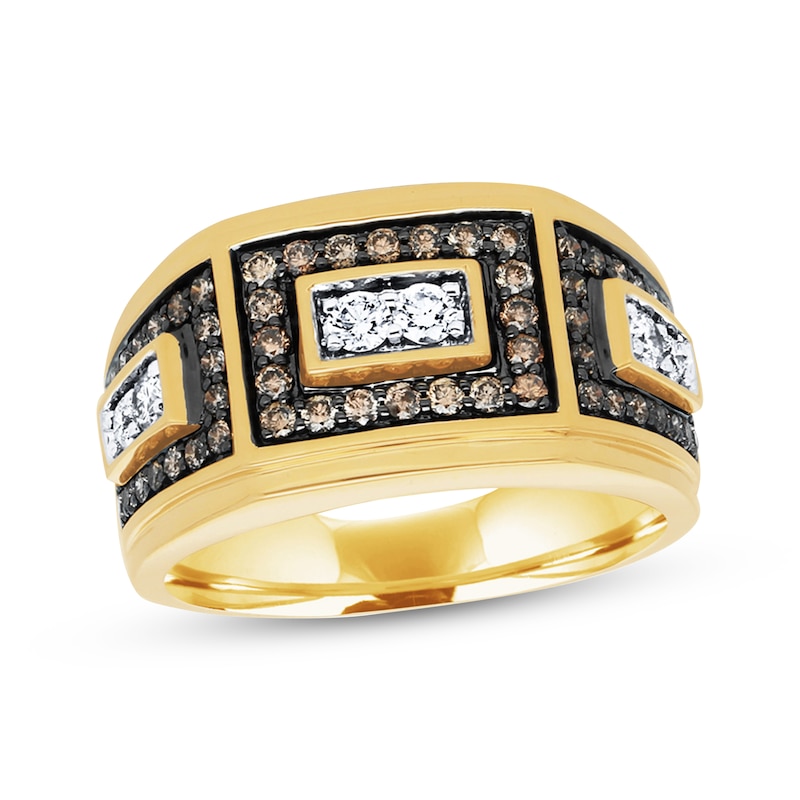 Main Image 1 of Previously Owned Men's Brown & White Diamond Wedding Band 1 ct tw Round-cut 10K Yellow Gold