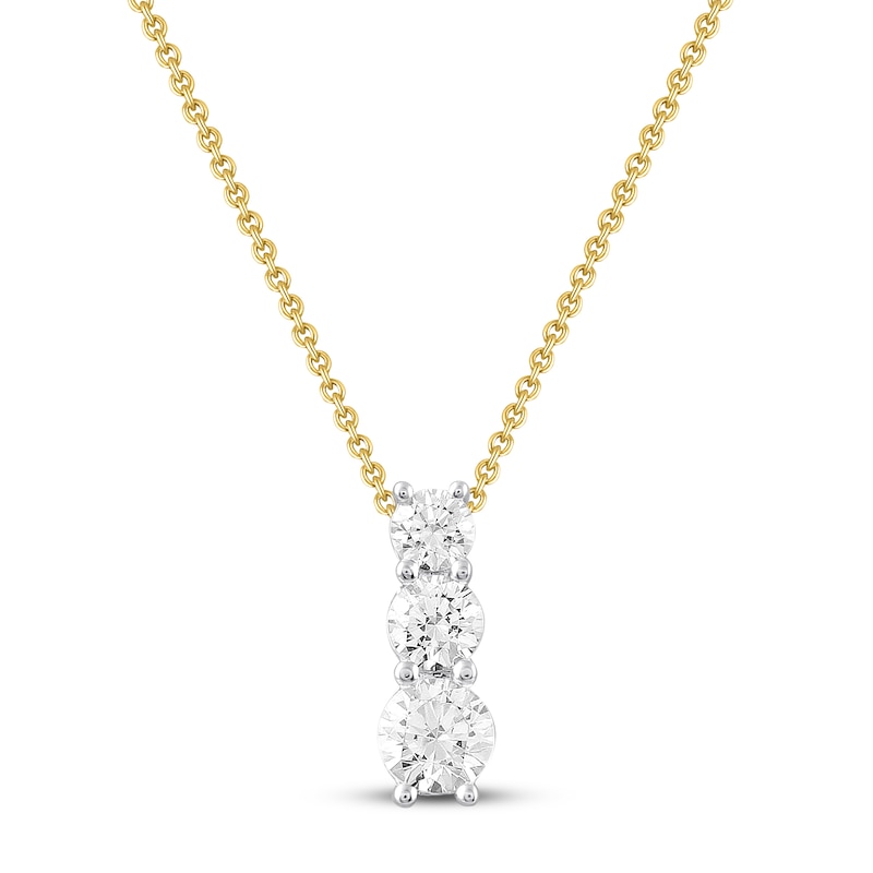 Main Image 1 of Previously Owned Three-Stone Diamond Necklace 1/2 ct tw 10K Yellow Gold