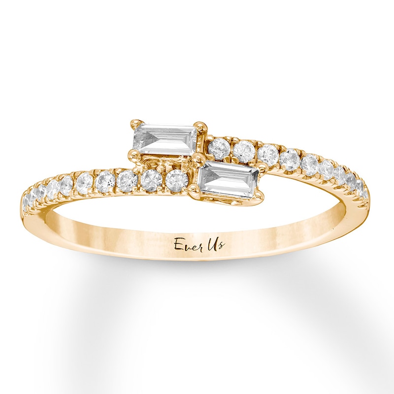Main Image 1 of Previously Owned Ever Us Diamond Ring 1/4 ct tw Baguette & Round 10K Yellow Gold