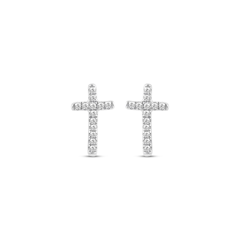 Main Image 2 of Previously Owned Petite Round-Cut Diamond Cross Earrings 1/20 ct tw 10K White Gold