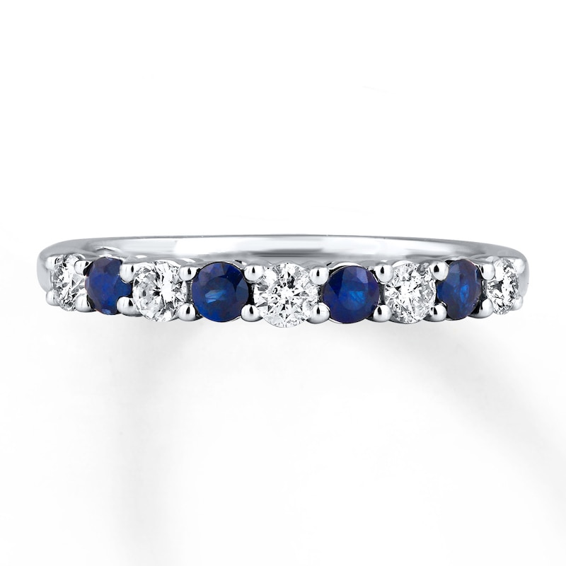 Previously Owned Natural Sapphire Ring 1/3 ct tw Diamonds 14K White Gold