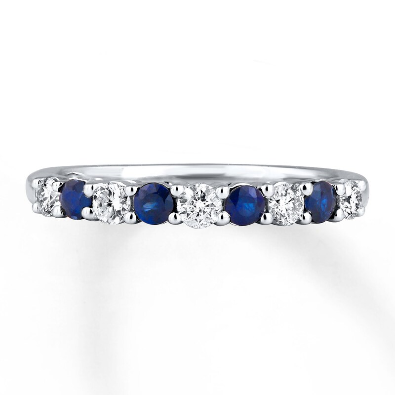 Main Image 1 of Previously Owned Natural Sapphire Ring 1/3 ct tw Diamonds 14K White Gold