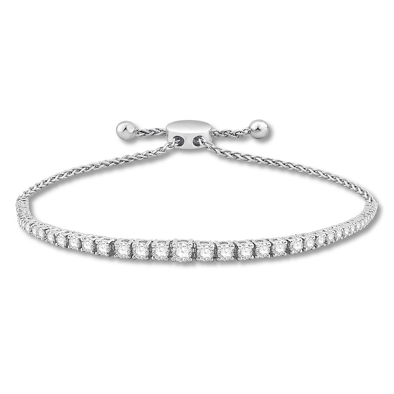 Main Image 1 of Previously Owned Diamond Bolo Bracelet 2 ct tw Round-cut 14K White Gold 9.5&quot;