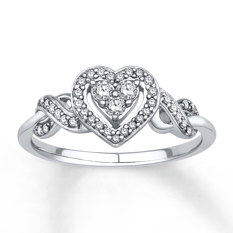 Previously Owned Diamond Heart Ring 1/4 ct tw Round-cut 10K White Gold - Size 2.75