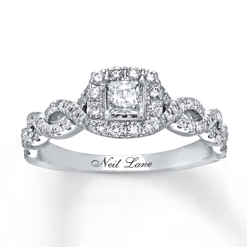 Main Image 1 of Previously Owned Neil Lane Engagement Ring 5/8 ct tw Princess & Round-cut 14K White Gold Size 10.75