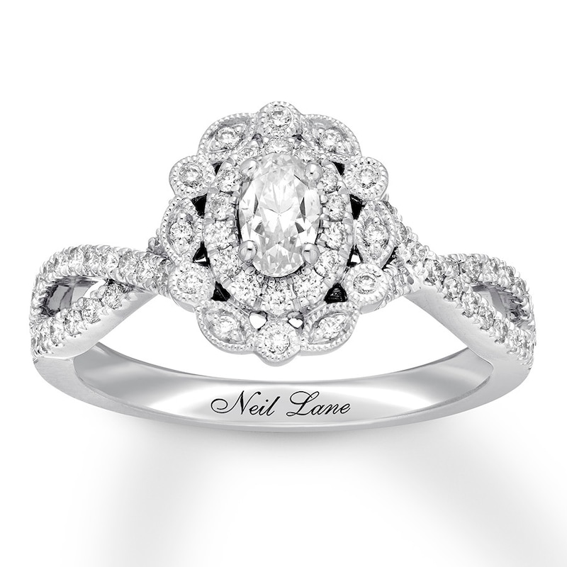 Main Image 1 of Previously Owned Neil Lane Diamond Engagement Ring 5/8 ct tw Oval & Round-cut 14K White Gold - Size 9.75