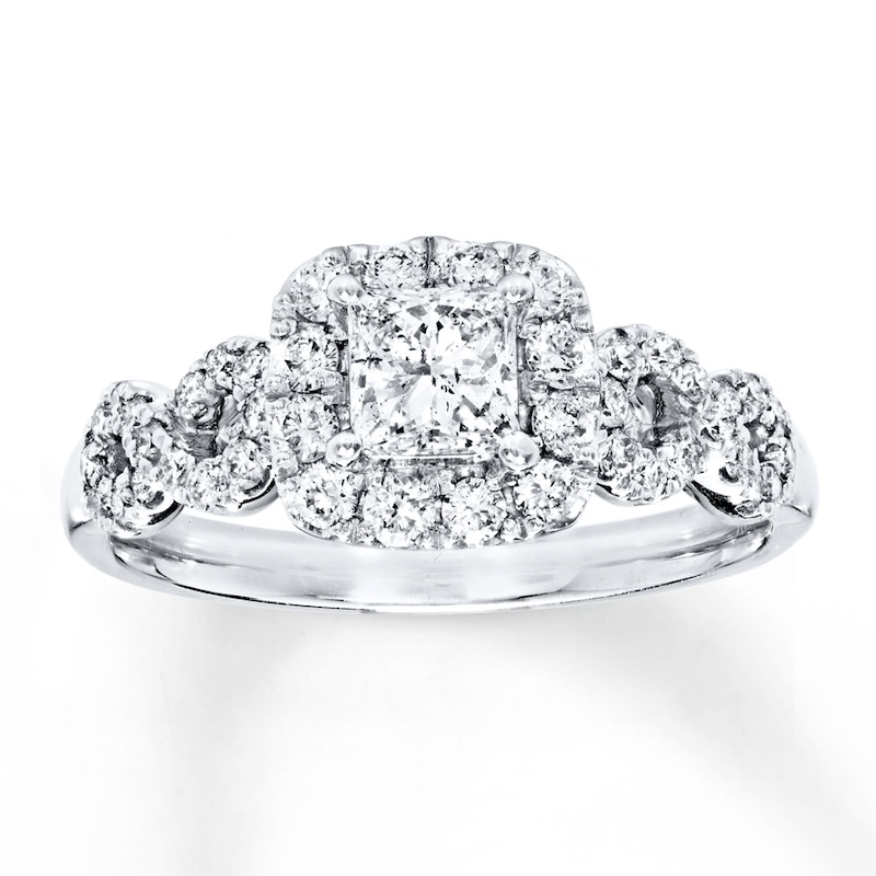 Main Image 1 of Previously Owned Diamond Engagement Ring 7/8 ct tw Princess & Round-cut 14K White Gold Size 5