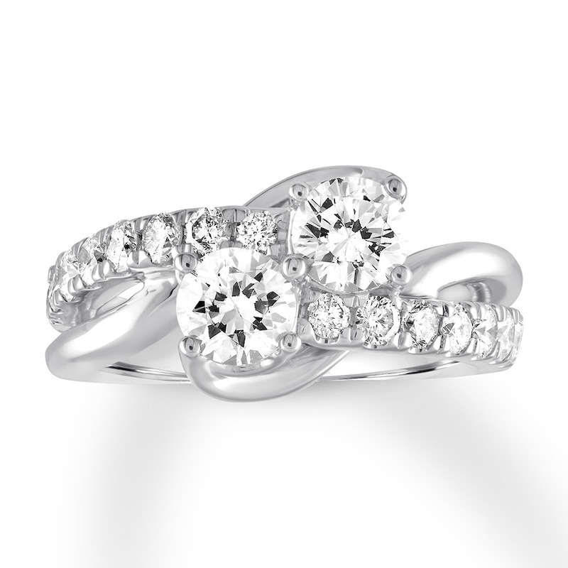 Main Image 1 of Previously Owned Ever Us Two-Stone Diamond Anniversary Ring 2 ct tw Round-cut 14K White Gold Size 10