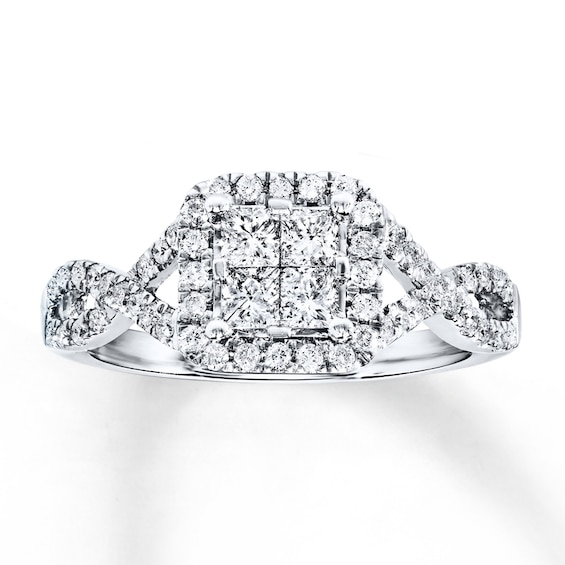 Previously Owned Diamond Engagement Ring 3/4 ct tw Princess & Round-cut 14K White Gold Size 5