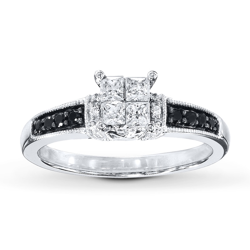 Main Image 1 of Previously Owned Black & White Diamonds 1/2 ct tw Engagement Ring 10K White Gold Size 9.5