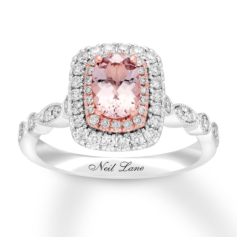 Main Image 1 of Previously Owned Neil Lane Morganite Engagement Ring 5/8 ct tw Round-cut Diamonds 14K Two-Tone Gold - Size 9.25