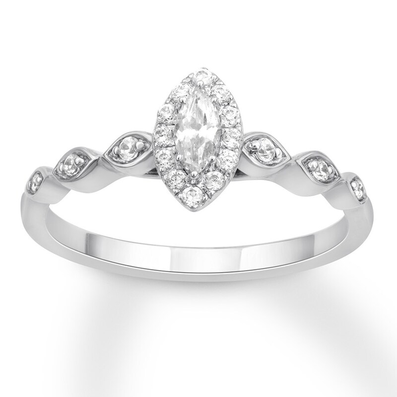Main Image 1 of Previously Owned Diamond Engagement Ring 1/3 ct tw Marquise & Round-cut 10K White Gold Size 4.75