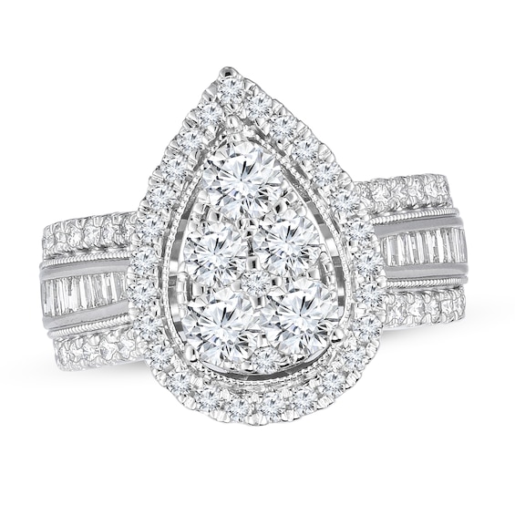 Previously Owned Pear-Shaped Diamond Engagement Ring 2 ct tw Round & Baguette-cut 10K Whte Gold Size 9