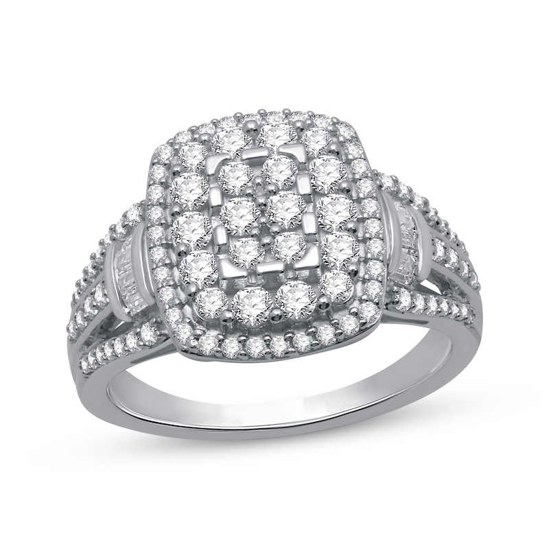 Main Image 1 of Previously Owned Diamond Fashion Ring 1 ct tw Round & Baguette 10K White Gold