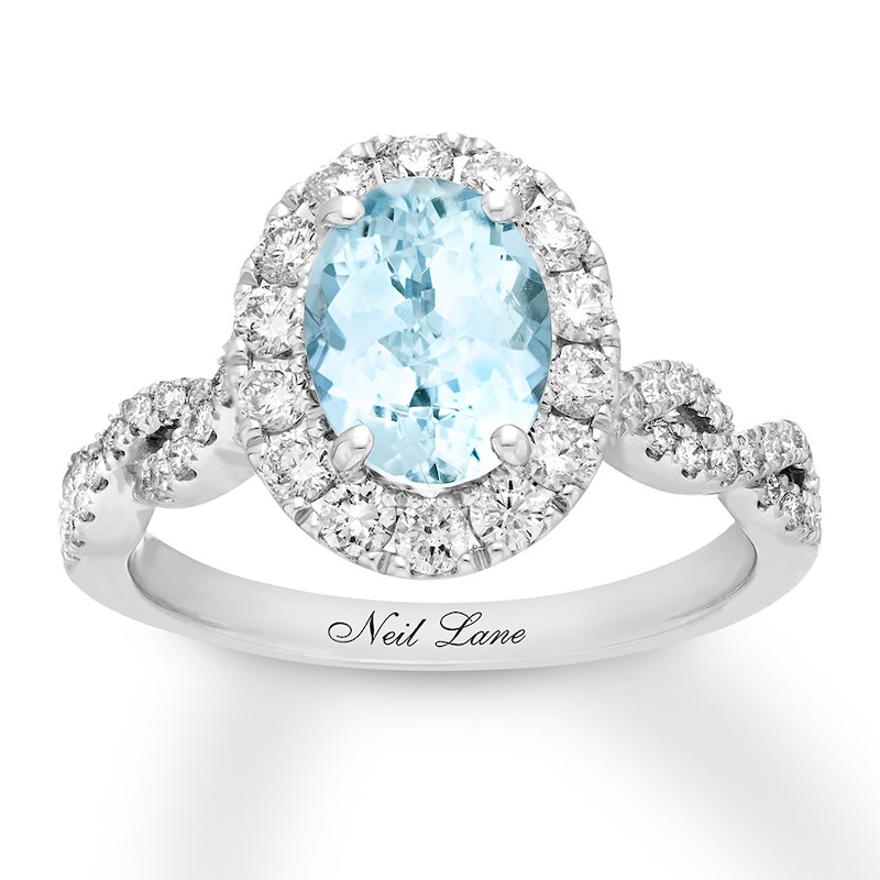 Main Image 1 of Previously Owned Neil Lane Oval Aquamarine Engagement Ring 3/4 cttw Diamonds 14K Gold