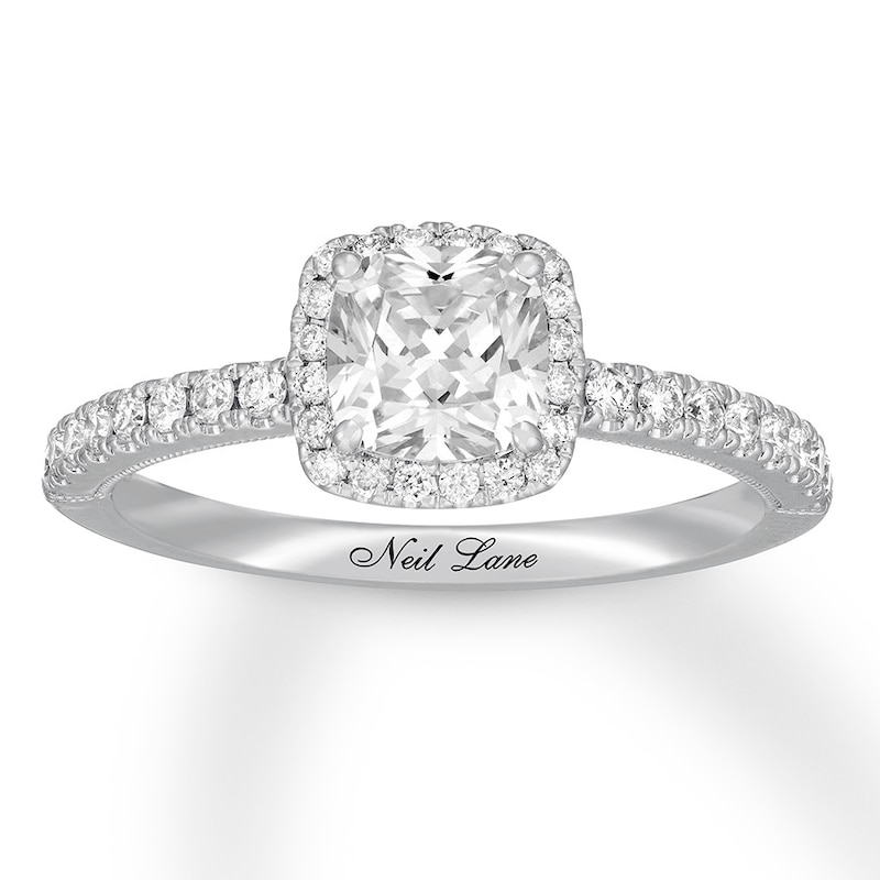 Main Image 1 of Previously Owned Neil Lane Diamond Engagement Ring 1-1/4 ct tw Cushion & Round-cut 14K White Gold