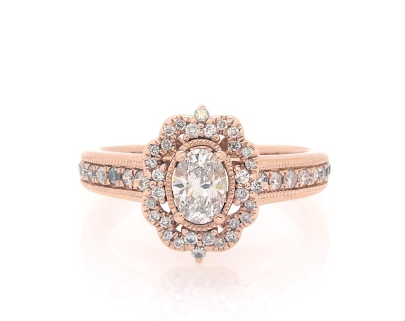Main Image 1 of Previously Owned Diamond Engagement Ring 7/8 ct tw Oval & Round 14K Rose Gold