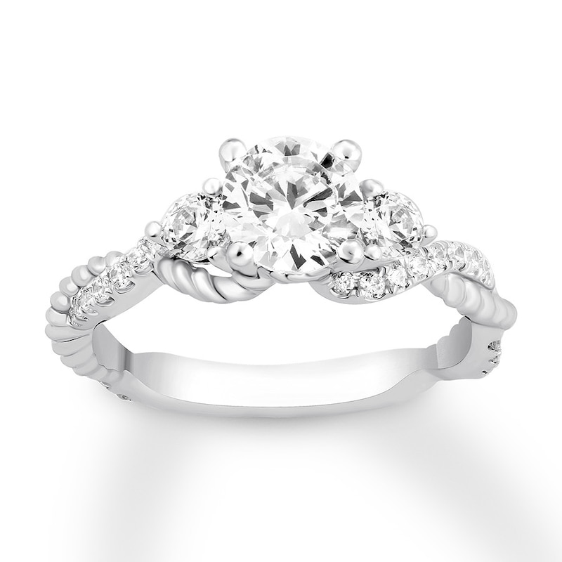 Main Image 1 of Previously Owned Three-Stone Engagement Ring 1 ct tw Round Diamonds 14K White Gold