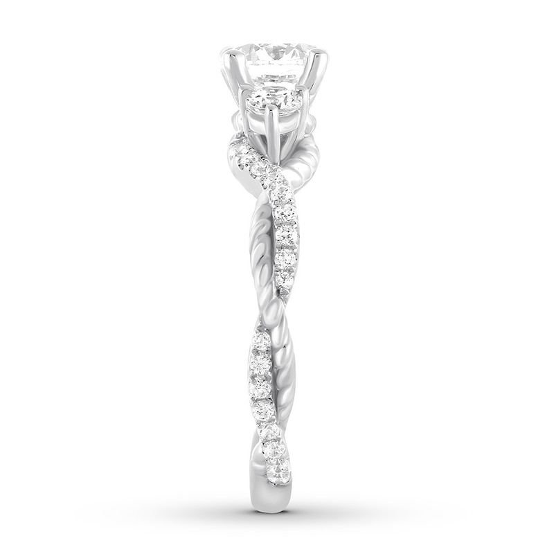 Main Image 3 of Previously Owned Three-Stone Engagement Ring 1 ct tw Round Diamonds 14K White Gold