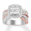 Thumbnail Image 1 of Previously Owned Diamond Engagement Ring 2-1/2 ct tw Princess & Round-cut 14K Two-Tone Gold