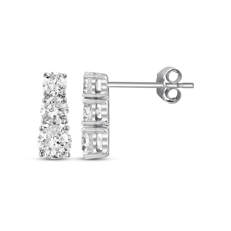 Main Image 1 of Previously Owned Three-Stone Diamond Earrings 1 ct tw Round-cut 14K White Gold
