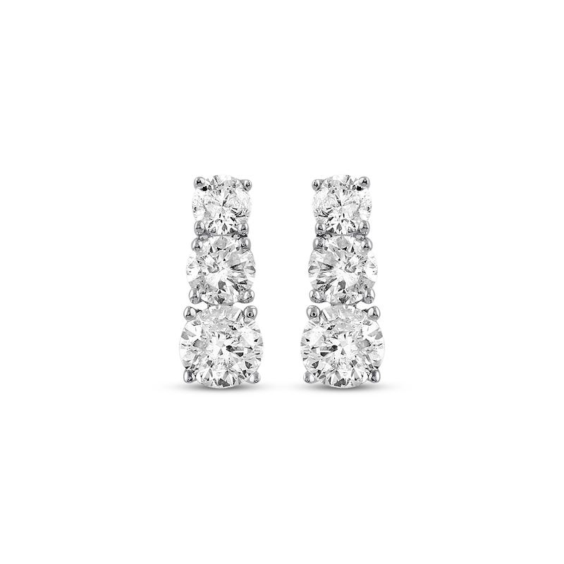 Main Image 2 of Previously Owned Three-Stone Diamond Earrings 1 ct tw Round-cut 14K White Gold