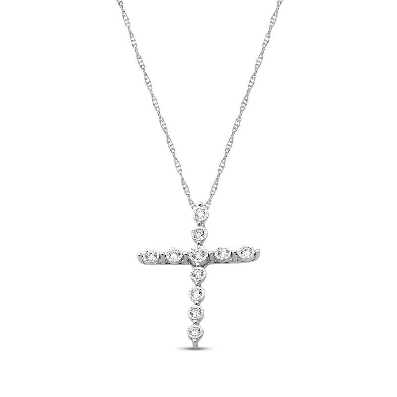 Main Image 1 of Previously Owned Diamond Cross Necklace 1/3 ct tw Round-cut 10K White Gold