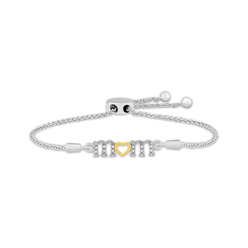 Main Image 1 of Previously Owned Diamond "Mom" Bolo Bracelet 1/20 ct tw Sterling Silver & 10K Gold 9.5"