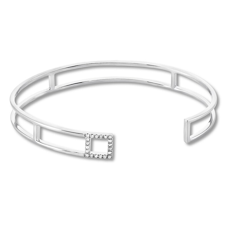 Main Image 1 of Previously Owned Geometric Cuff Bangle Bracelet 1/5 ct tw Diamonds Sterling Silver