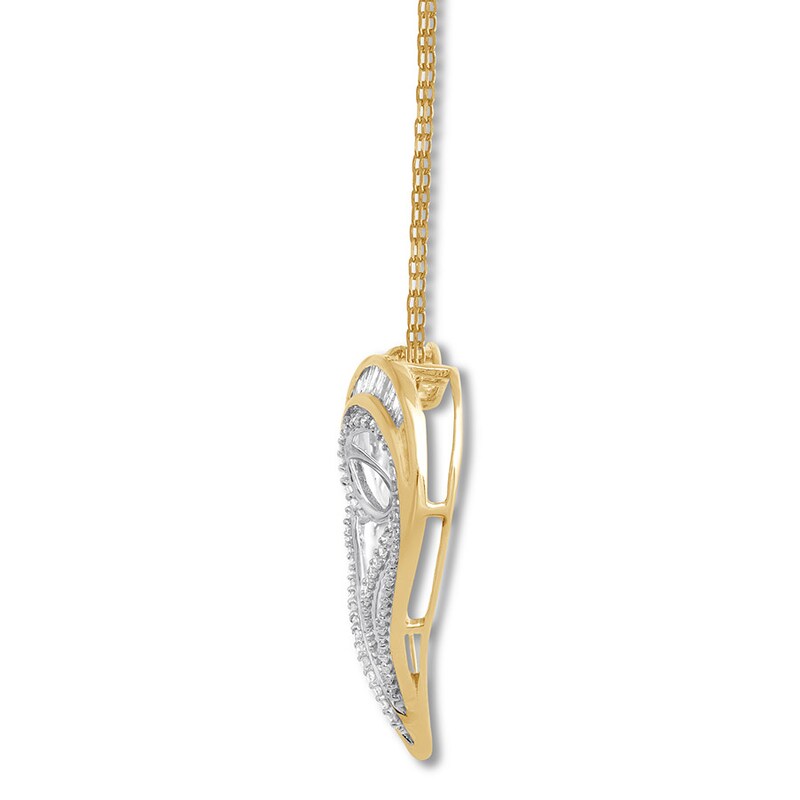 Main Image 2 of Previously Owned Diamond Heart Necklace 1/2 ct tw Round & Baguette 10K Yellow Gold