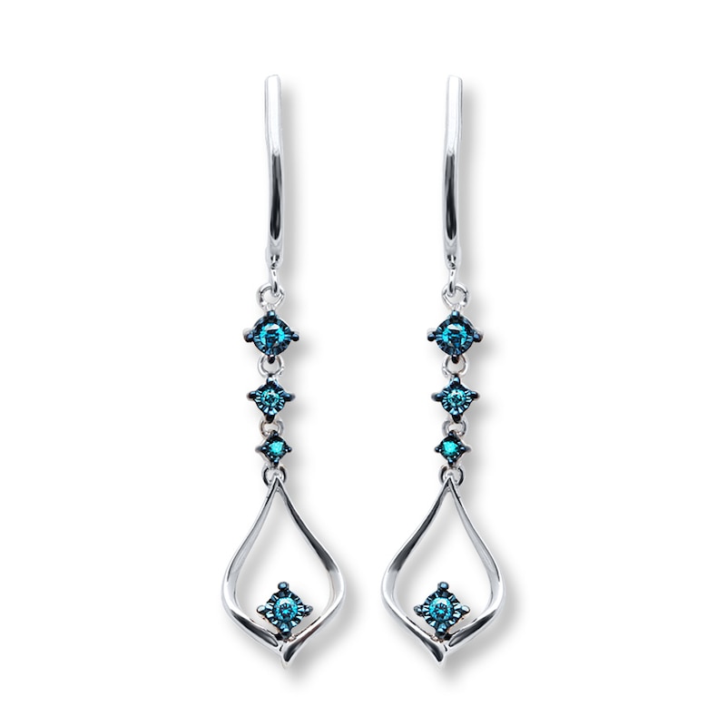 Main Image 1 of Previously Owned Blue Diamond Dangle Earrings 1/8 ct tw Sterling Silver
