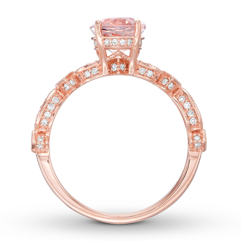 Main Image 2 of Previously Owned Morganite Engagement Ring 1/4 ct tw Round-cut Diamonds 14K Rose Gold