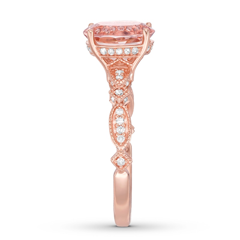 Main Image 3 of Previously Owned Morganite Engagement Ring 1/4 ct tw Round-cut Diamonds 14K Rose Gold