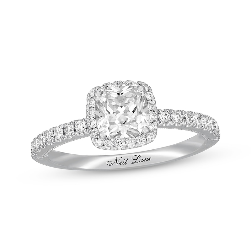 Main Image 1 of Previously Owned Neil Lane Diamond Engagement Ring 1-1/4 ct tw Cushion & Round-cut 14K White Gold - Size 8.25